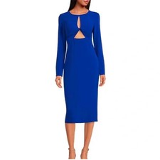 NWT Guess Size 6 Solid Royal Blue Dress  Cutout Front Sexy Midi Long Sleeve B4