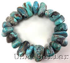 Blue Turquoise Bracelet Rough Nugget Beads Kingman Healing Gemstone 8.25"