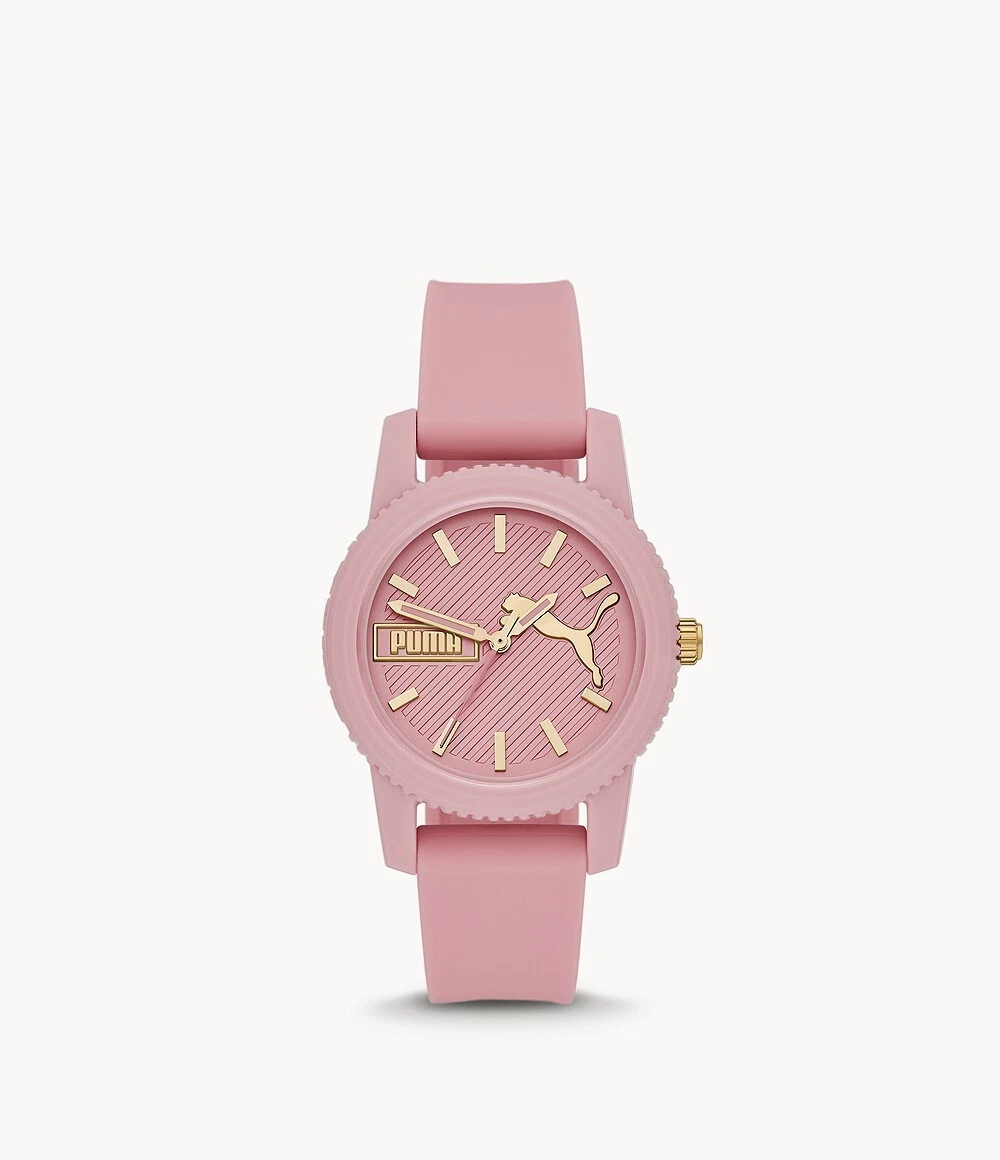 New Puma Ultrafresh Three Hand Pink Silicone Watch P1065 MSRP 95