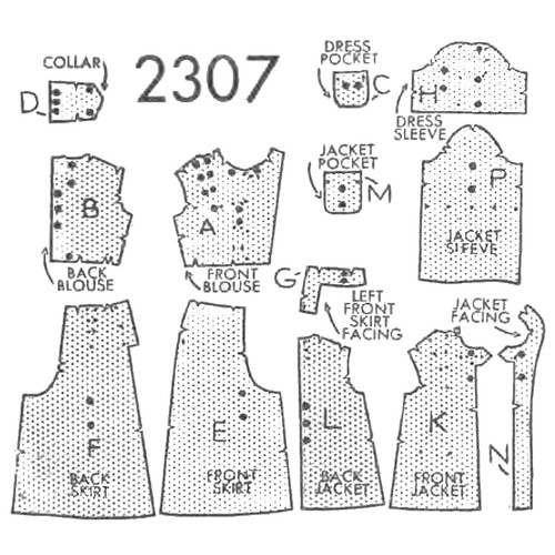 1930er Jahre Nähmuster: Zweiter Weltkrieg Höschen Kleid, Jacke, Safari - Büste = 30 Zoll (76,2 cm) - Bild 2 von 2