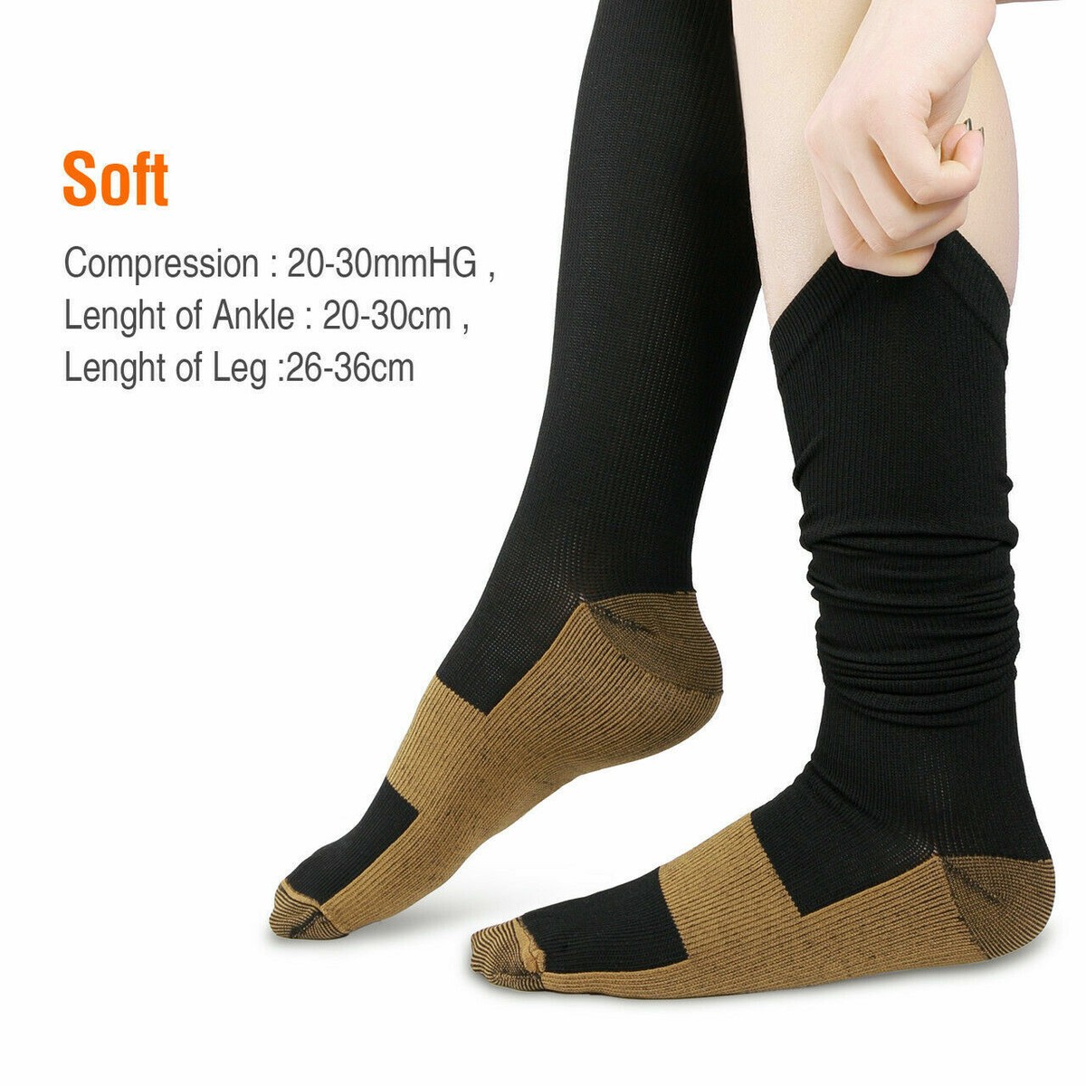 OUIVIAL Copper Compression Socks 3 Pack - 20-30mmHg Open Toe Knee High Support For Varicose Veins, Running