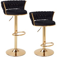 Set of 2 Bar Stools Adjustable Swivel Velvet Retro Kitchen Counter Height Chair