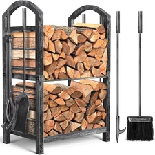 Firewood Rack with Tools 5-Piece Indoor Fireplace Wood Holders Outdoor Log Holde