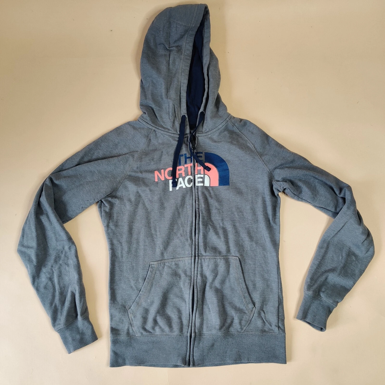 The North Face Womens Grey Full Zip Hoodie Size M Comfortable Warm Pocketed