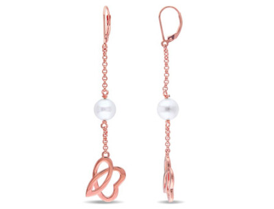 Amour 18K Rose Plated Silver 8-8.5mm Cultured FW Pearl Drop Leverback Earrings