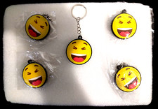 Emoji Key chain Rubber Emoticon Gift Lot of 5 Smiley with Red Tongue NEW