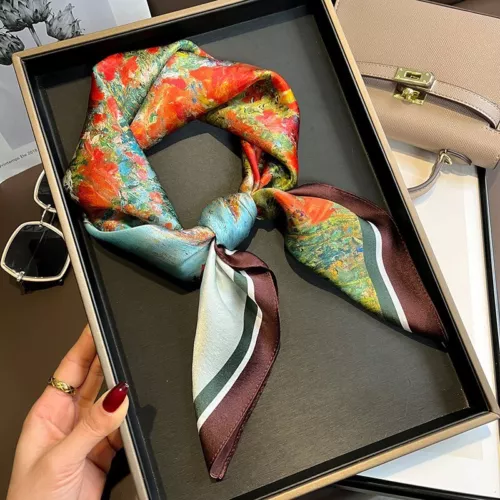 100% Silk Scarf Women Neckerchief Square Bandana Wrap Oil Paiting Flower 68*68cm - Picture 1 of 6
