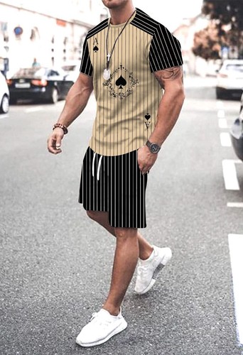 Fashion T-Shirt Men Sport Short Sleeve Graphic Tee & Drawstring Shorts Pants Set - Picture 20 of 20