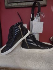 DKNY Hitop Distressed Black Leather Sneakers.Size 9.5