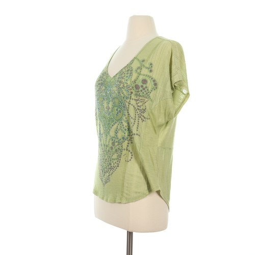 One World Women's Green Embellished V-Neck Shirt Top - Size Small - Picture 2 of 8