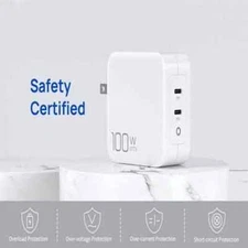 100W USB-C GaN Wall Charger PD Fast Charging Block Dual Type-C Power Adapter