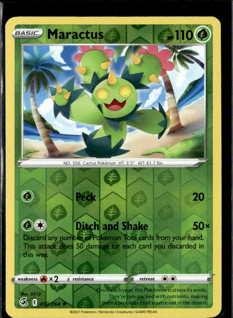 Pokemon Maractus 012/264 Fusion Strike Reverse Holo Rare 3 Card Lot