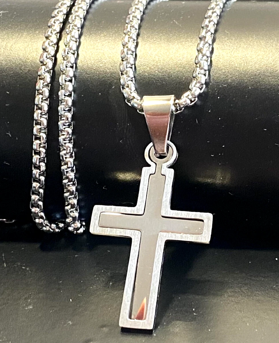 La Bibbia Collana Uomo Con Ciondolo Croce Bicolore - Acciaio Inox, Corda Pelle, Confezione Velluto Acciaio Inox Gioielli - Foto 9