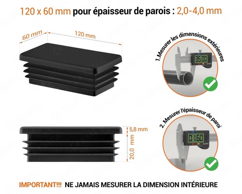 10 Bouchons pour tuyau rectangle embout plastique rectangulaire bouchon ailette - Picture 48 of 51