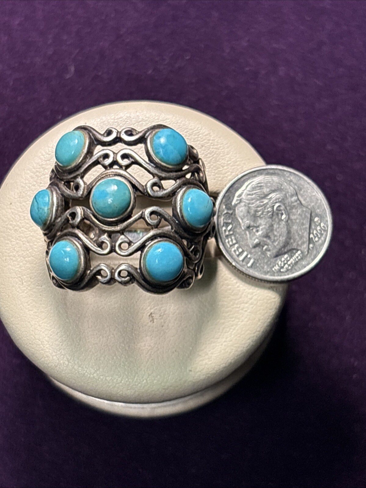 Vintage  Turquoise Statement Ring 925 Sterling Si… - image 6