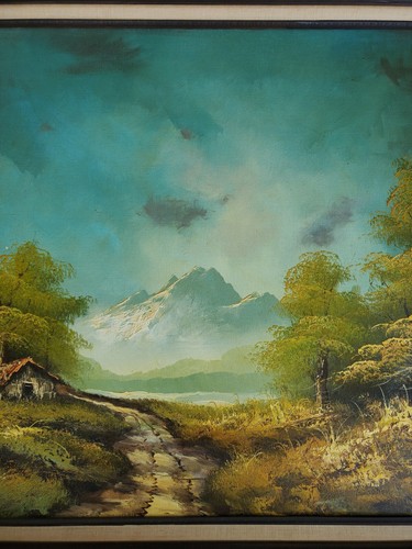 Vintage Mid-Century Original Landscape Mountain Forest Landscape MCM with Frame - Picture 5 of 7