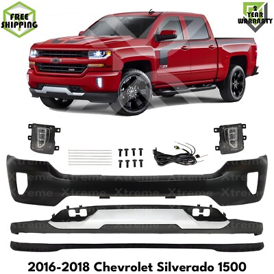 Front Bumper Primed & Fog Lights Kit For 2016-2018 Chevrolet Silverado 1500