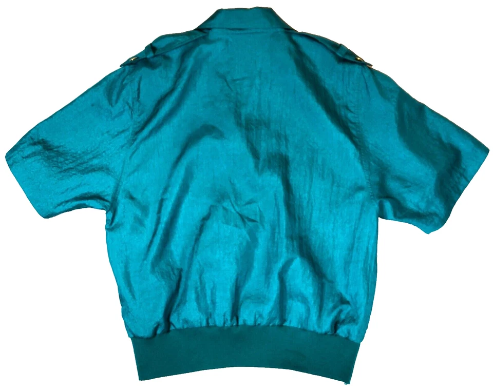 Blusa De Colección Christie & Jill Mujer Talla S Azul Botones Manga Corta Cintura Acanalada Años 90 Foto 3 de 4