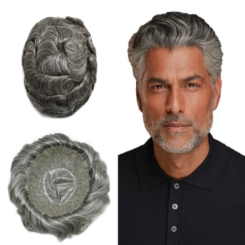 Mens Toupee Human Hair Systems Full Poly Thin Skin Hair Piece Replacement System - Picture 72 of 159