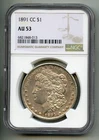1891 CC Morgan Silver Dollar NGC AU 53