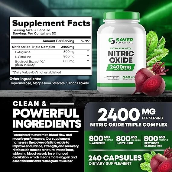 Nitric Oxide Booster Supplement L-arginine, L-citrulline Extra Strength-240caps - Image 4 of 4