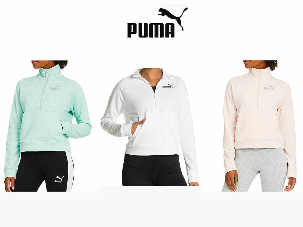 Puma Womenu0026#039;s Half Zip Pullover Sweatshirt Front Pocket Size L-XL Free  Ship | eBay