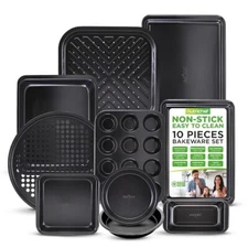 NutriChef 10-Piece Non-Stick Baking Pans Set - Deluxe Carbon  Assorted Colors 