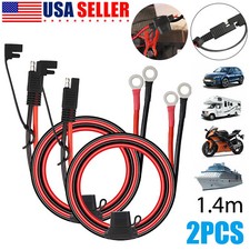 2Pcs 1.4m SAE Battery Connector Cable 2-Pin Ring Terminal Harness Extension Wire