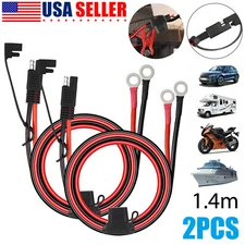 2Pcs 1.4m SAE Battery Connector Cable 2-Pin Ring Terminal Harness Extension Wire