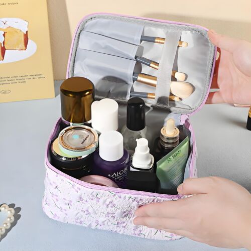 3PCS Makeup Bag,Cotton Quilted Makeup Bag Set,Floral Coquette Aesthetic Cosme... - Picture 5 of 7