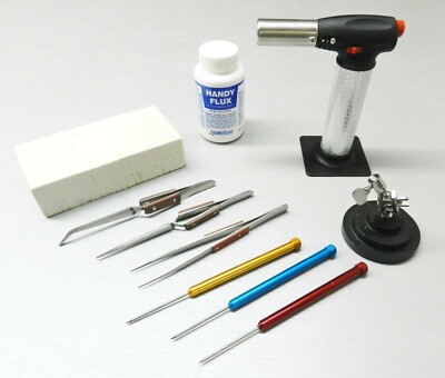 Jewelry Soldering Kit Torch Magnesia Block Fiber Tweezers Picks