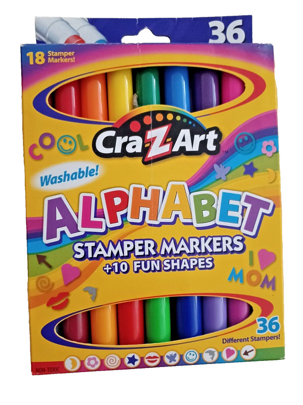 🅰️ CraZart 36 Alphabet Stamper Markers + 10 Fun Shapes New Cra Z Art Washable 