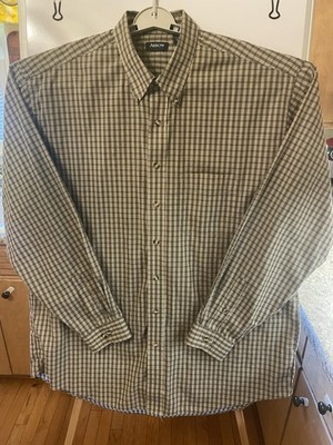 Arrow Men s XL TALL Long Sleeve Brown Plaid  Shirt Wrinkle Free