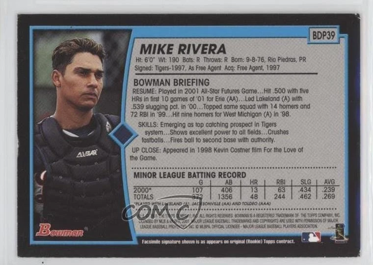 2001 Bowman Draft Mike Rivera #BDP39 Rookie RC - Image 2 of 2