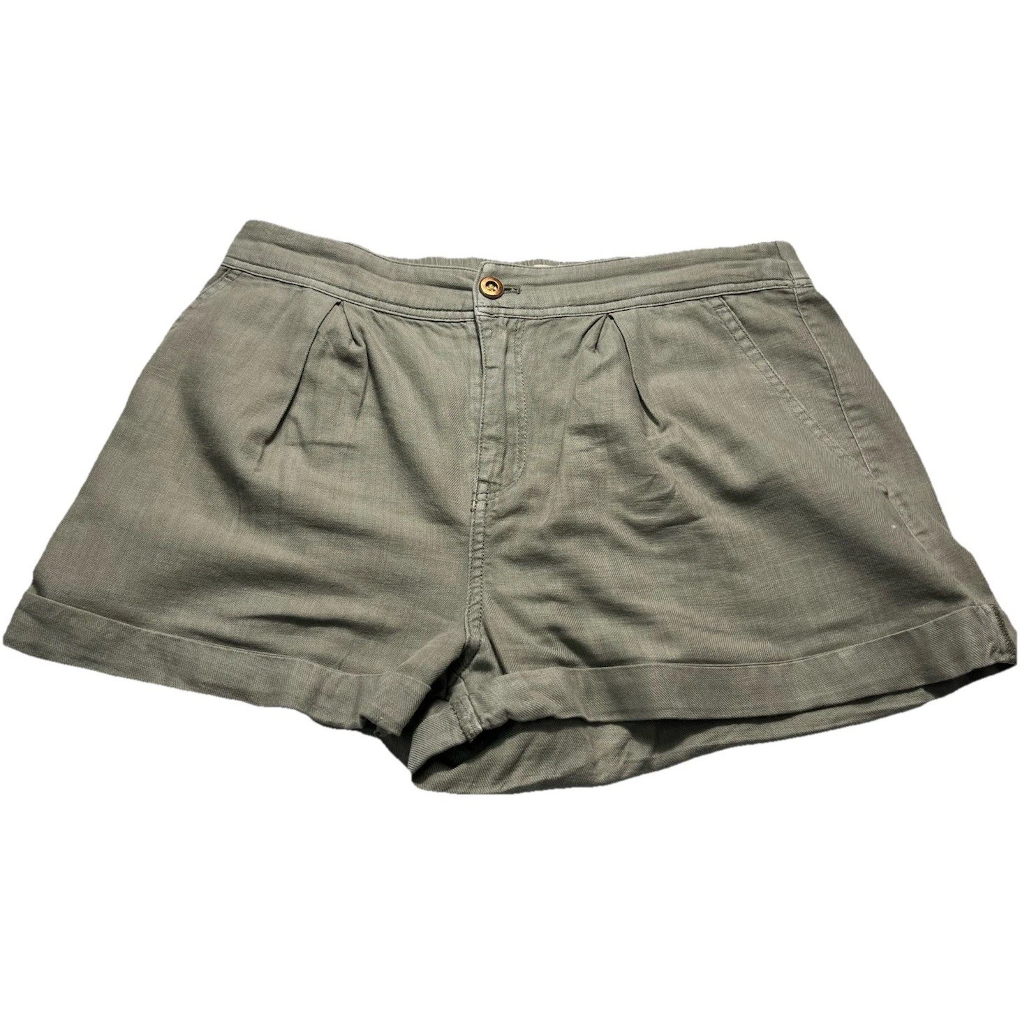 Pilcro Anthropologie Linen Blend Shorts Womens Size 28 Olive Green Pleated