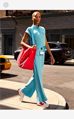 FIGS Rafaela Wide-Leg Scrub Jumpsuit S Tall Blue Marvel Spider-Man Pockets