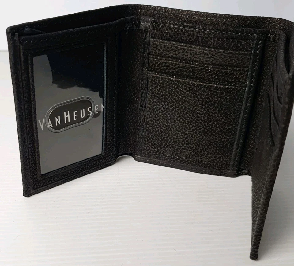 VAN HEUSEN Leather Bifold Wallet Card Slots Boxed In Metal Tin Vgc - Image 3 of 4