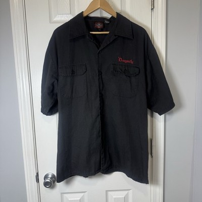 Dragonfly Men's Embroidered Button Up Shirt XL Black Red Tribal Vintage 2000 Y2K