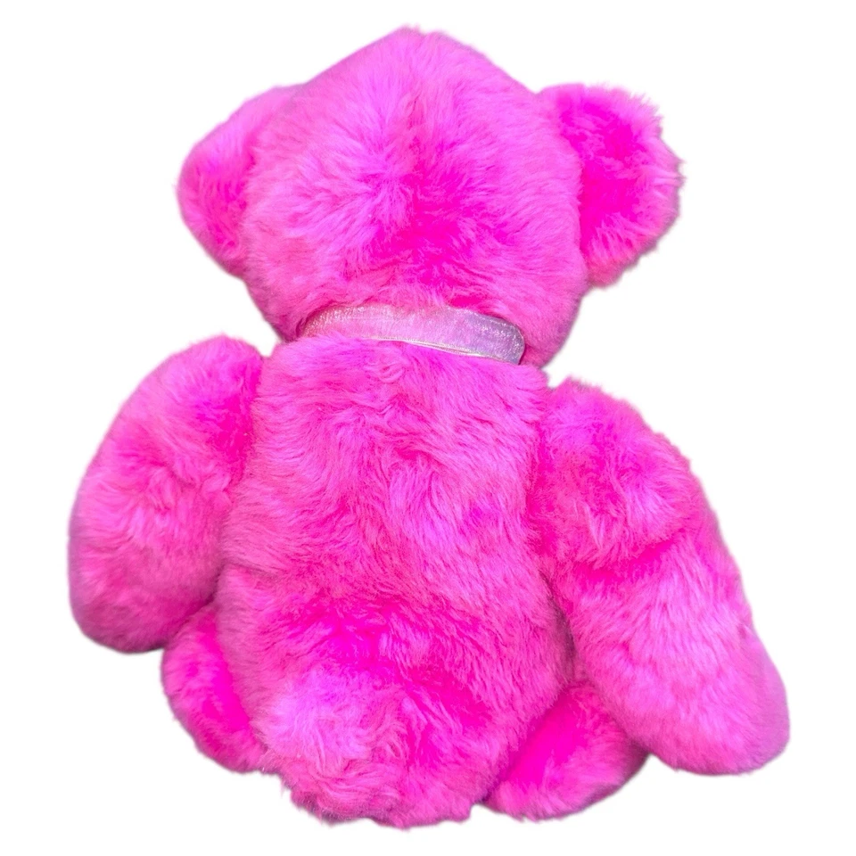 Vintage Commonwealth Hot Pink Teddy Bear Plush 12" Sitting RARE Tulle Bow - Image 3 of 4