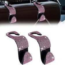 2 Pack Car Seat Headrest Hook, Bling Car Hooks Front Seat, Back Seat Pink