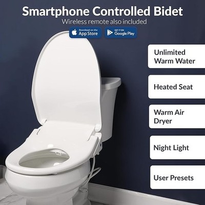 Bio Bidet Plastic White Elongated Smart Compatible Slow Close Feature BB1200E 00