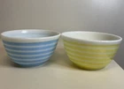 2 #401 pyrex rainbow stripe mixing bowls 1.5 pints blue, yellow