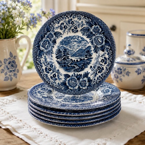 Vintage Royal Warwick Lochs of Scotland Loch Duich 6” Bread Plates Set of 6