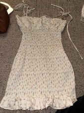 House of CB Floral Smocked Sundress Ruffle Hem Adjustable Straps Ivory Large