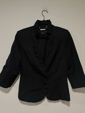 White House Black Market Blazer Womens 8 Black Ruffle Front Peplum Jacket