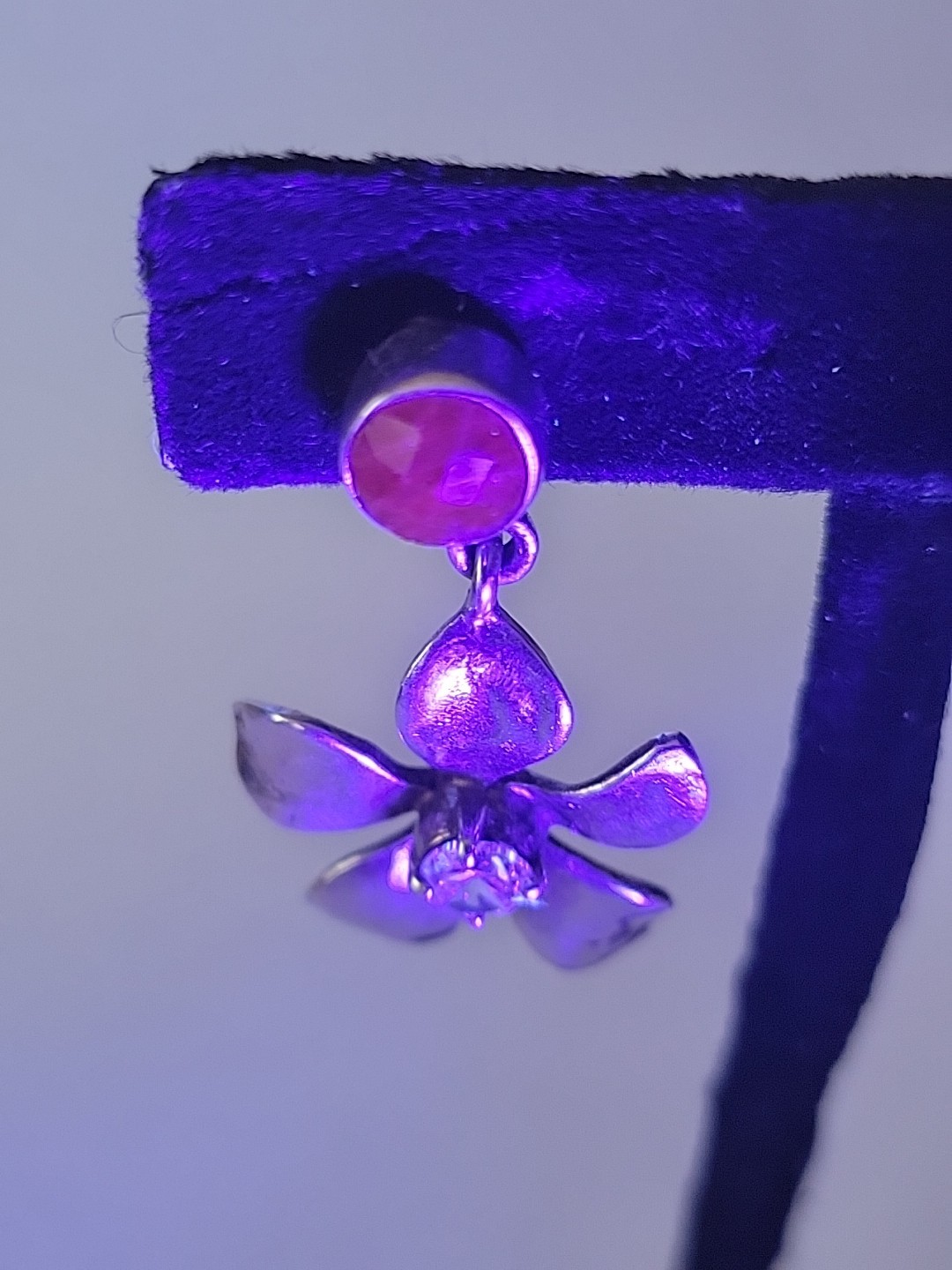 Vintage Ruby Gemstone Sterling Silver Dangle Flow… - image 3