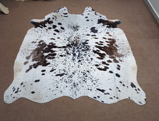 Alfombra de cuero de vaca natural tricolor - negro marrón blanco genuino cuero de vaca real