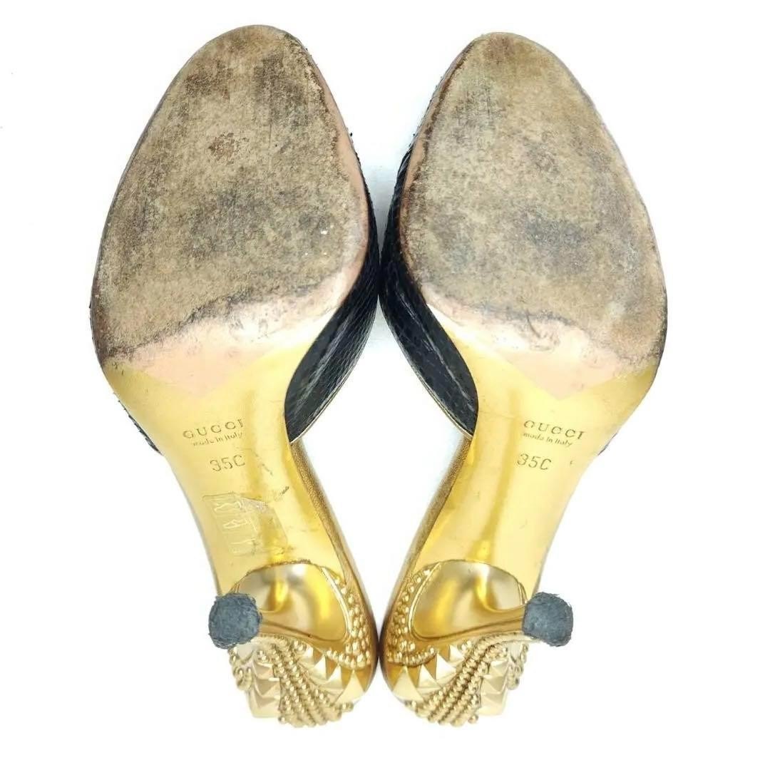 Rare GUCCI Python Embossed Mules Heels 35C Navy G… - image 11