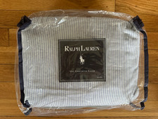 Ralph Lauren OXFORD STRIPE Blue White KING DUVET COMFORTER COVER Reversible USA