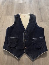 Vintage 70S Levi s Button Snap Corduroy Vest Sherpa Lined Blue Medium